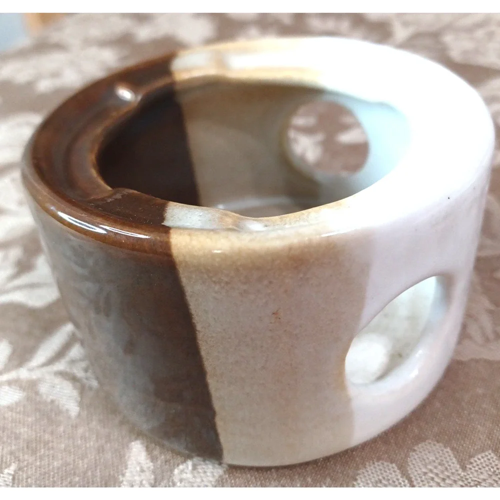 VTG Enterprise Glazed Brown Pottery Ceramic Wax Melt Warmer Tea Light Holder 2x3
